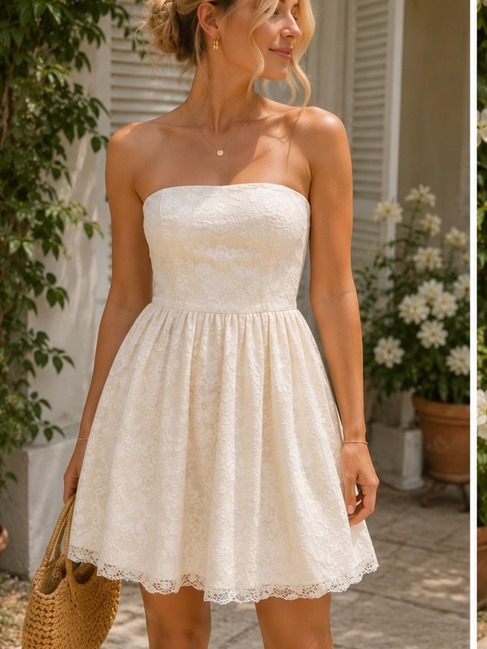 Cream Lace Strapless Dress